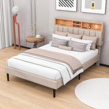 Mid-Century Modern Full Size Upholstered Platform Bed Frame with Storage