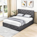 Queen Linen Upholstered Platform Bed Frame with Headboard and Storage