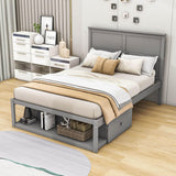 Wooden Full Size Platform Bed with Storage - [Drawers, Shelf]