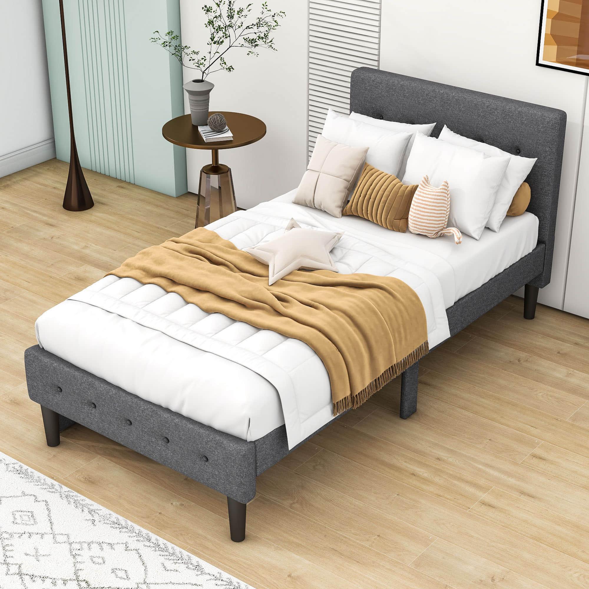 Modern Twin Size Upholstered Platform Bed with Under Bed Storage Drawers