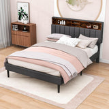 Mid-Century Modern Queen Size Upholstered Platform Bed Frame with Storage