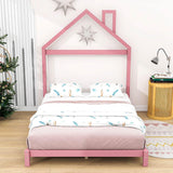 Low Full Size Wooden Toddler Bed with House-Shaped Headboard