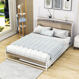 Metal Queen Size Smart Platform Bed with Twin Trundle Bed and Shelf Headboard