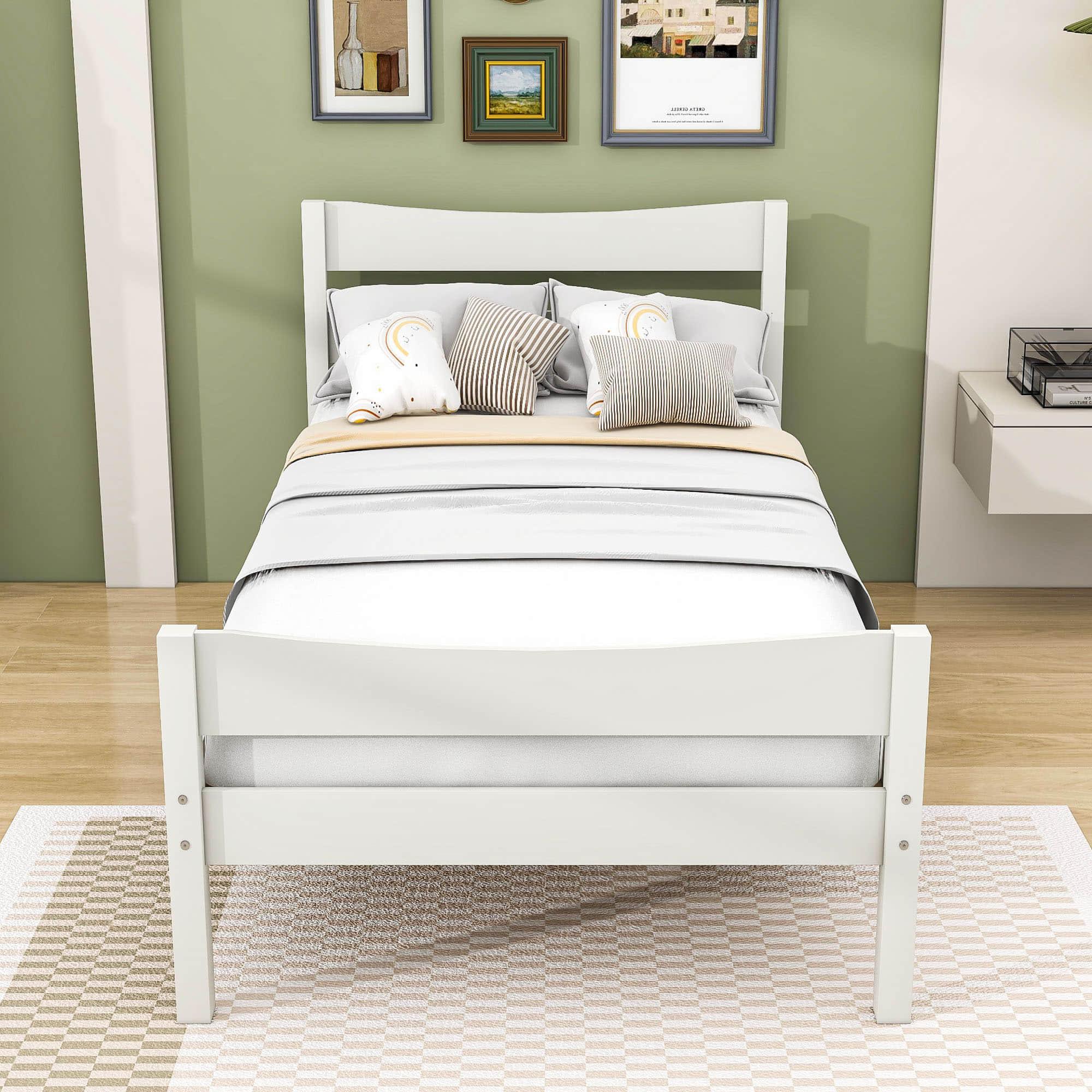 Kids Twin Wooden Platform Bed with Headboard