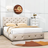 Queen Linen Upholstered Platform Bed Frame with Headboard and Storage