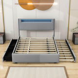 Modern Queen Upholstered Platform Bed with LED Frame and Twin XL Trundle