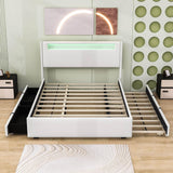 Modern Queen Upholstered Platform Bed with LED Frame and Twin XL Trundle