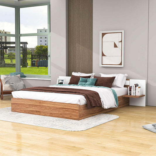 Wooden Smart Queen Size Platform Bed with Headboard and Storage - [USB Ports, Sockets]