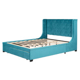 Queen Upholstered Bed Frame with Wingback Headboard and Storage