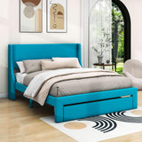 Velvet Upholstered Queen Size Platform Storage Bed with Headboard - [Drawer]