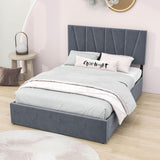 Upholstered Full Size Platform Bed with Headboard and Storage - [4 Drawers, Velvet]