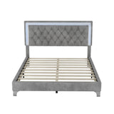 Modern Queen Size Upholstered Bed Frame with LED Lights and Headboard