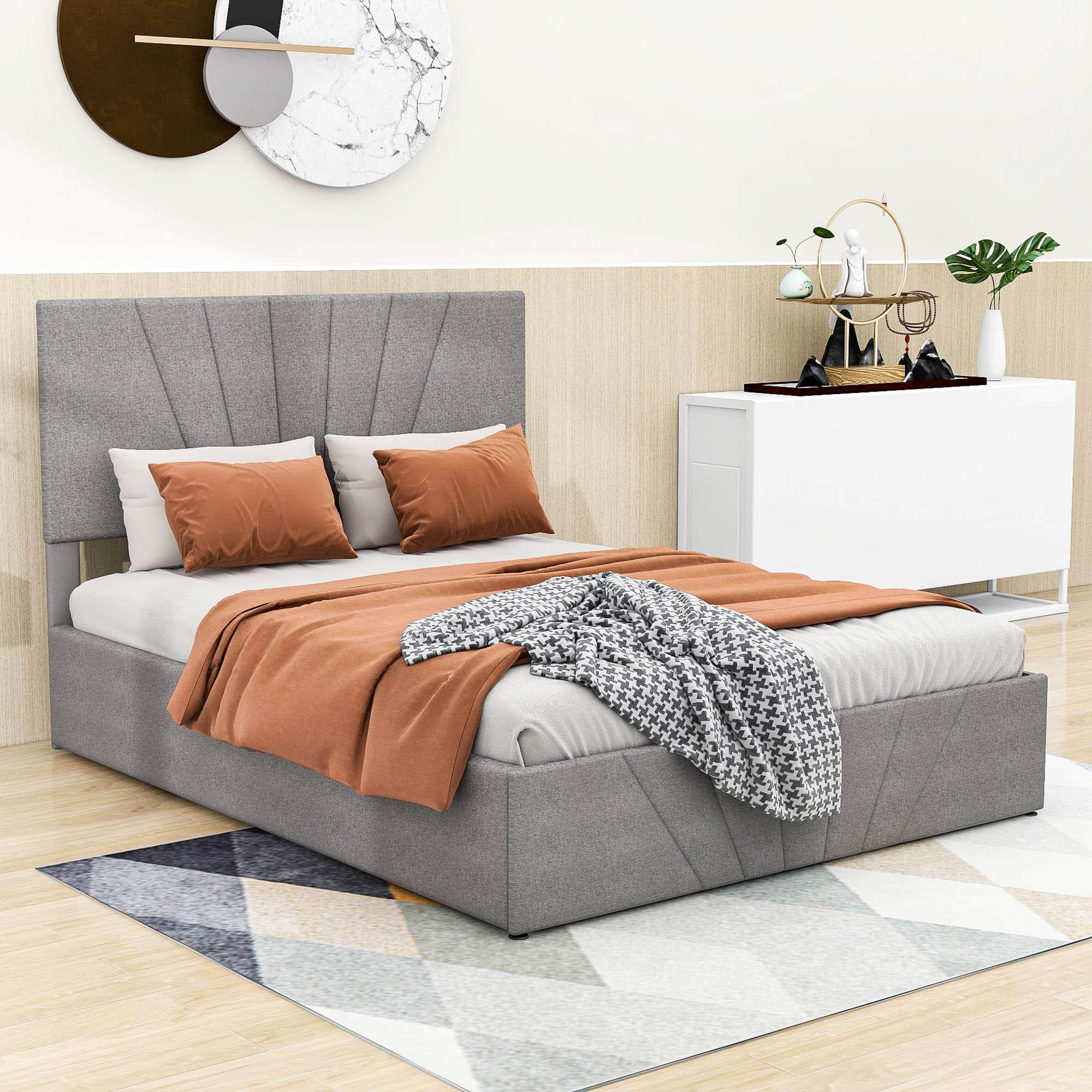 Upholstered Full Size Platform Bed with Headboard and Hydraulic Storage System