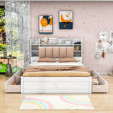 Wood Queen Platform Bed Frame with Storage Headboard and Drawers