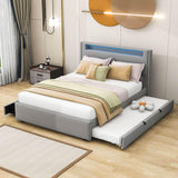 Modern Queen Upholstered Platform Bed with LED Frame and Twin XL Trundle