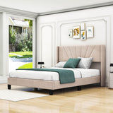 Queen Size Velvet Upholstered Platform Bed Frame with Headboard