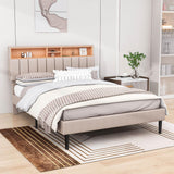 Mid-Century Modern Queen Size Upholstered Platform Bed Frame with Storage