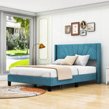 Queen Size Velvet Upholstered Platform Bed Frame with Headboard