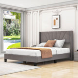 Queen Size Velvet Upholstered Platform Bed Frame with Headboard