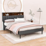 Mid-Century Modern Queen Size Upholstered Platform Bed Frame with Storage