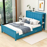 Wooden Full Size Platform Bed with Headboard and Storage - [Drawers, Shelves]