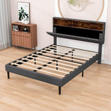 Mid-Century Modern Queen Size Upholstered Platform Bed Frame with Storage