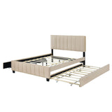 Velvet Upholstered Queen Size Platform Bed with Storage and Trundle