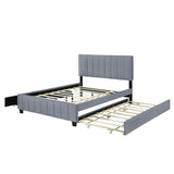 Velvet Upholstered Queen Size Platform Bed with Storage and Trundle