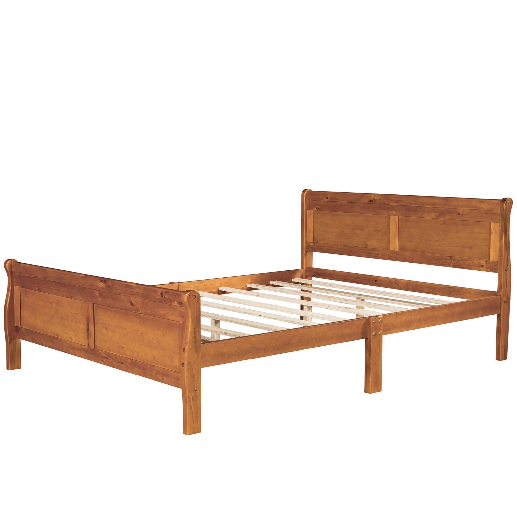 Wooden Queen Size Sleigh Bed with Headboard and Footboard