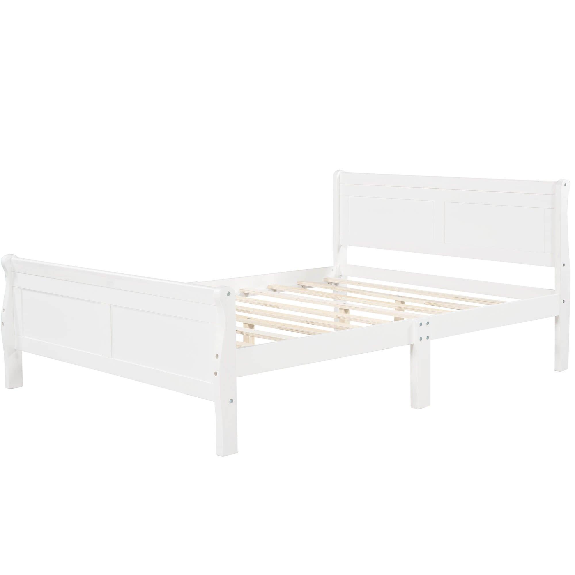 Wooden Queen Size Sleigh Bed with Headboard and Footboard