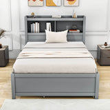 Full Platform Bed Frame with Twin Trundle and Storage Headboard, USB