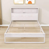 Smart Rustic Farmhouse Queen Size Platform Bed with Storage Headboard - [Sockets, USB Ports]