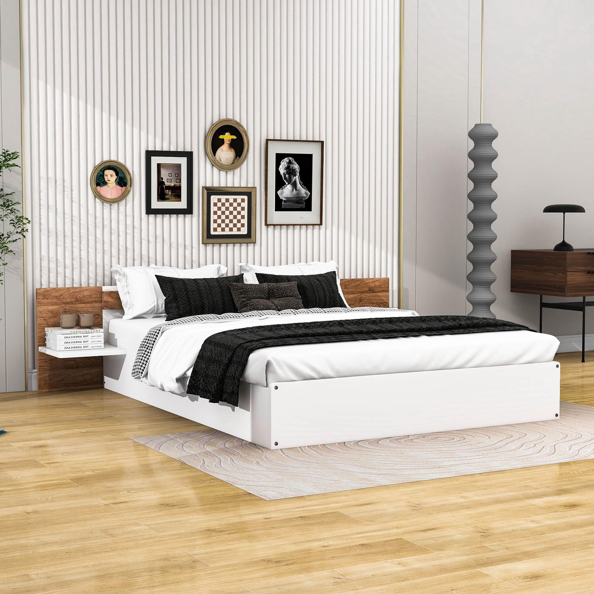 Wooden Smart Queen Size Platform Bed with Headboard and Storage - [USB Ports, Sockets]