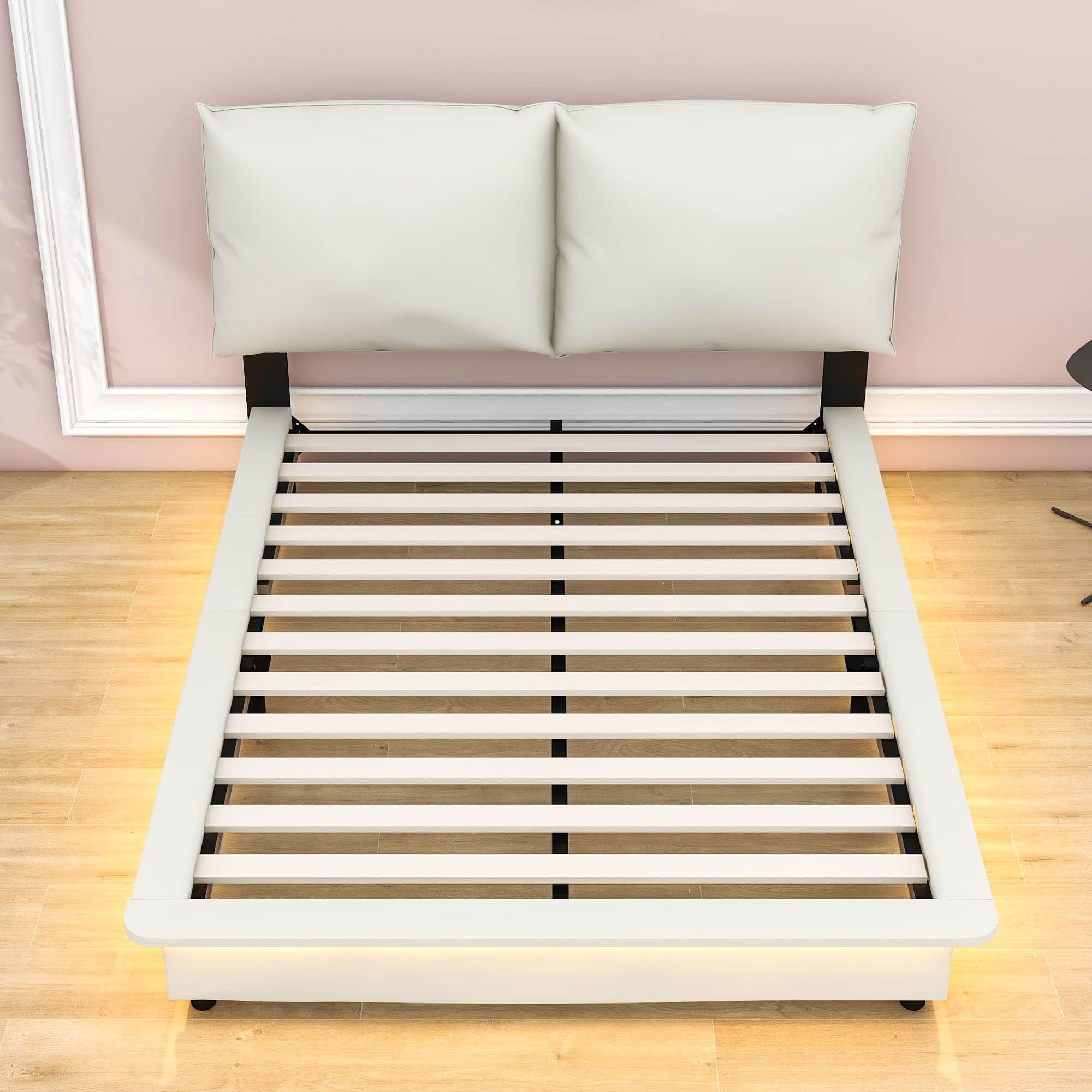 Modern Full Size Upholstered Platform Bed Frame with Headboard LED Lights