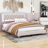 Modern Queen Size Upholstered Bed Frame with LED Lights and Headboard