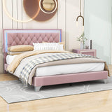 Modern Queen Size Upholstered Bed Frame with LED Lights and Headboard