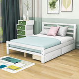 Full Size Wooden Platform Bed with Storage Drawers and Headboard