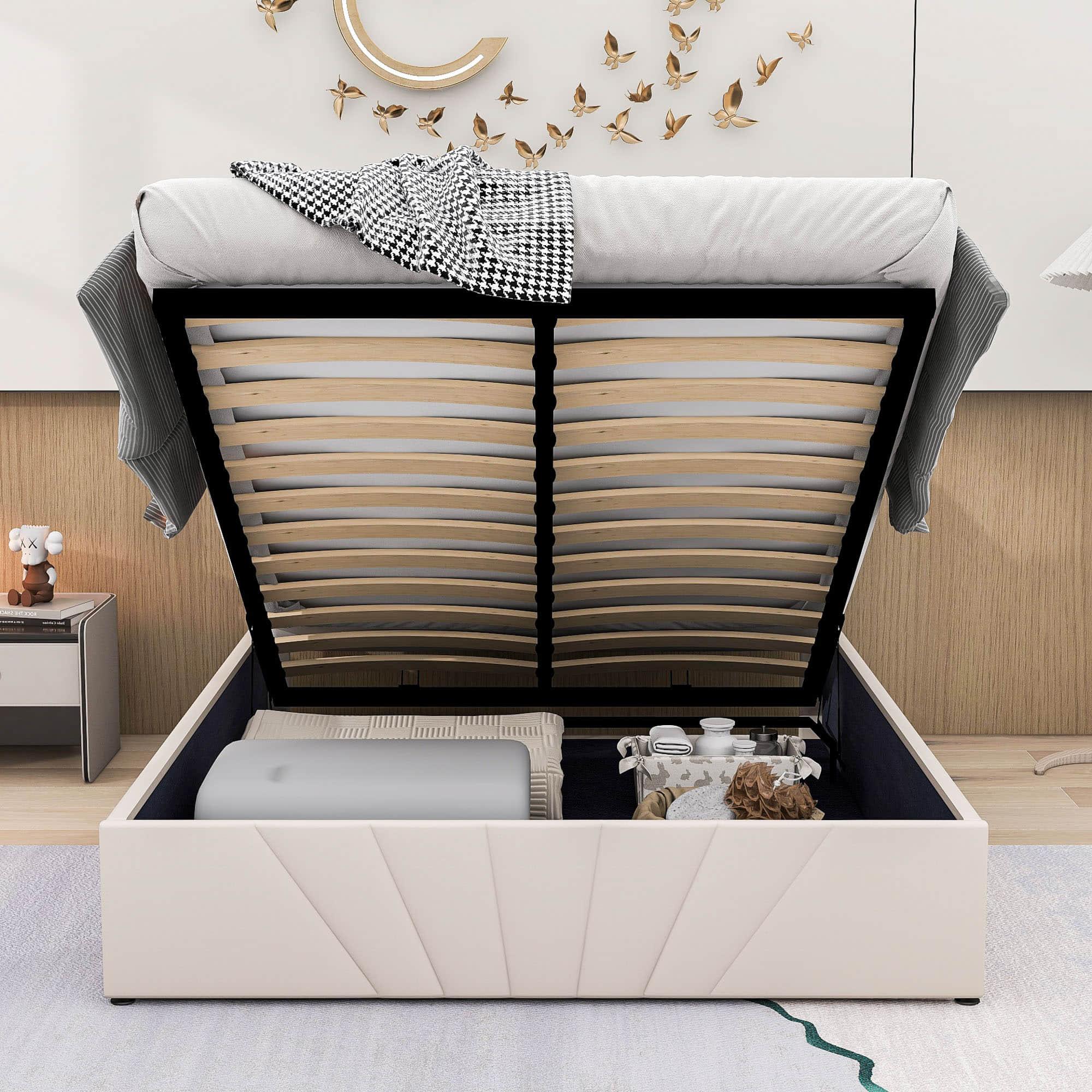 Upholstered Full Size Platform Bed with Headboard and Hydraulic Storage System