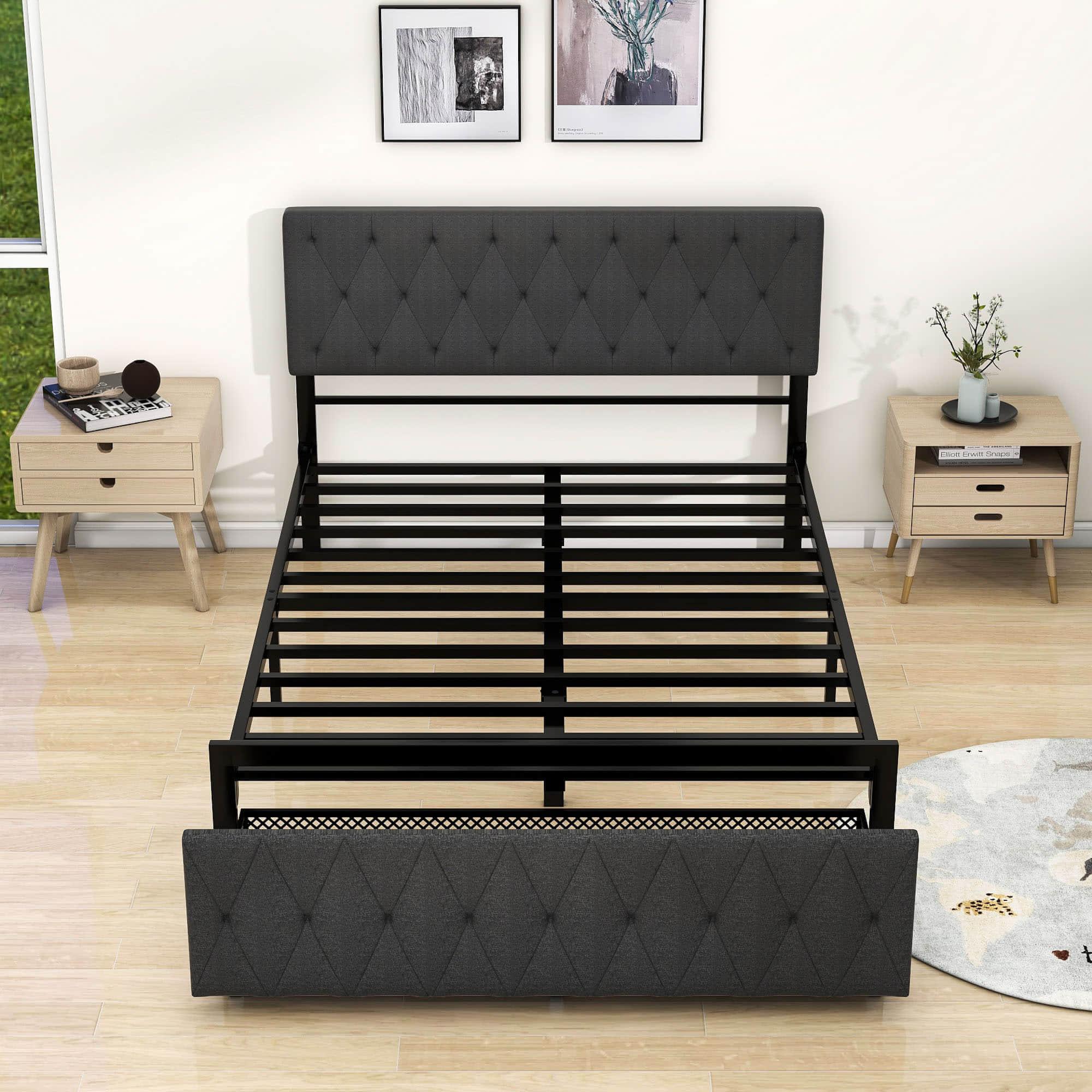 Metal Full Size Upholstered Storage Bed with Headboard and Drawers