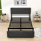 Metal Full Size Upholstered Storage Bed with Headboard and Drawers