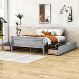 Wood Full Size Sleigh Bed Frame with Headboard and Storage Drawers