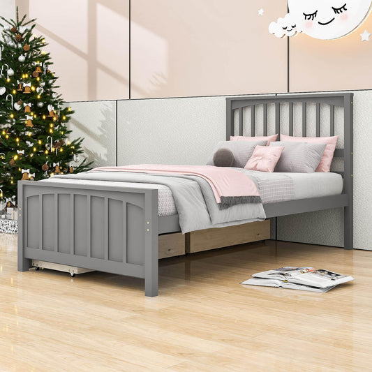 Wood Kids Storage Bed Frame with Headboard and Drawers