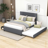 Upholstered Full Size Platform Bed Frame with Storage and Twin Trundle - [Drawers, Headboard]