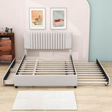 Upholstered Platform Queen Size Bed Frame with Storage and Twin XL Trundle - [Drawers, Headboard]