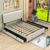 Queen Velvet Upholstered Platform Bed Frame with Twin XL Trundle and Storage