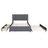 Upholstered Full Size Platform Bed Frame with Storage and Twin Trundle - [Drawers, Headboard]