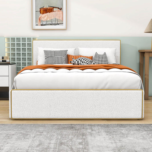 Full Upholstered Platform Bed Frame with Headboard and Storage