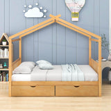 Modern Kids Full Size House Platform Bed with Storage and Headboard - [Drawers]