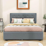 Queen Velvet Upholstered Platform Bed Frame with Twin XL Trundle and Storage