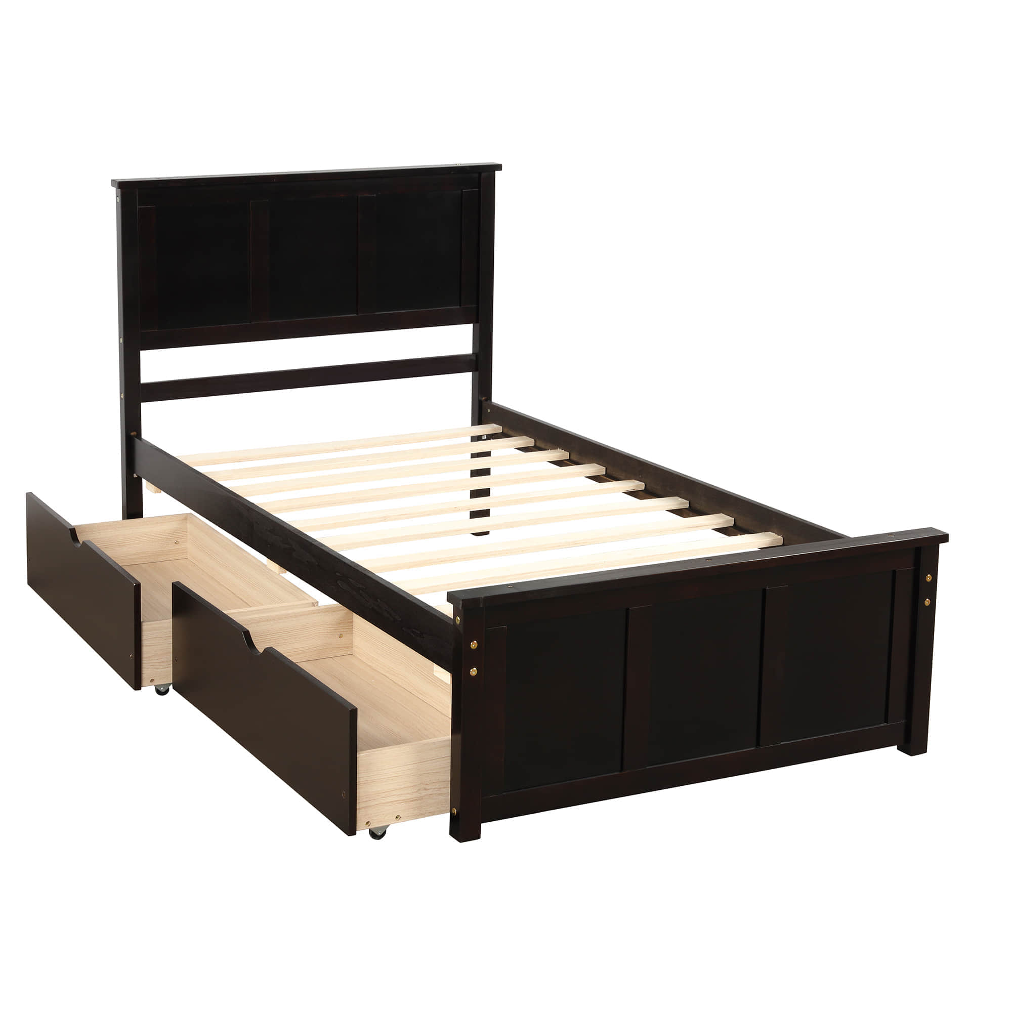 Twin Size Classic Platform Bed with Storage Drawers and Headboard